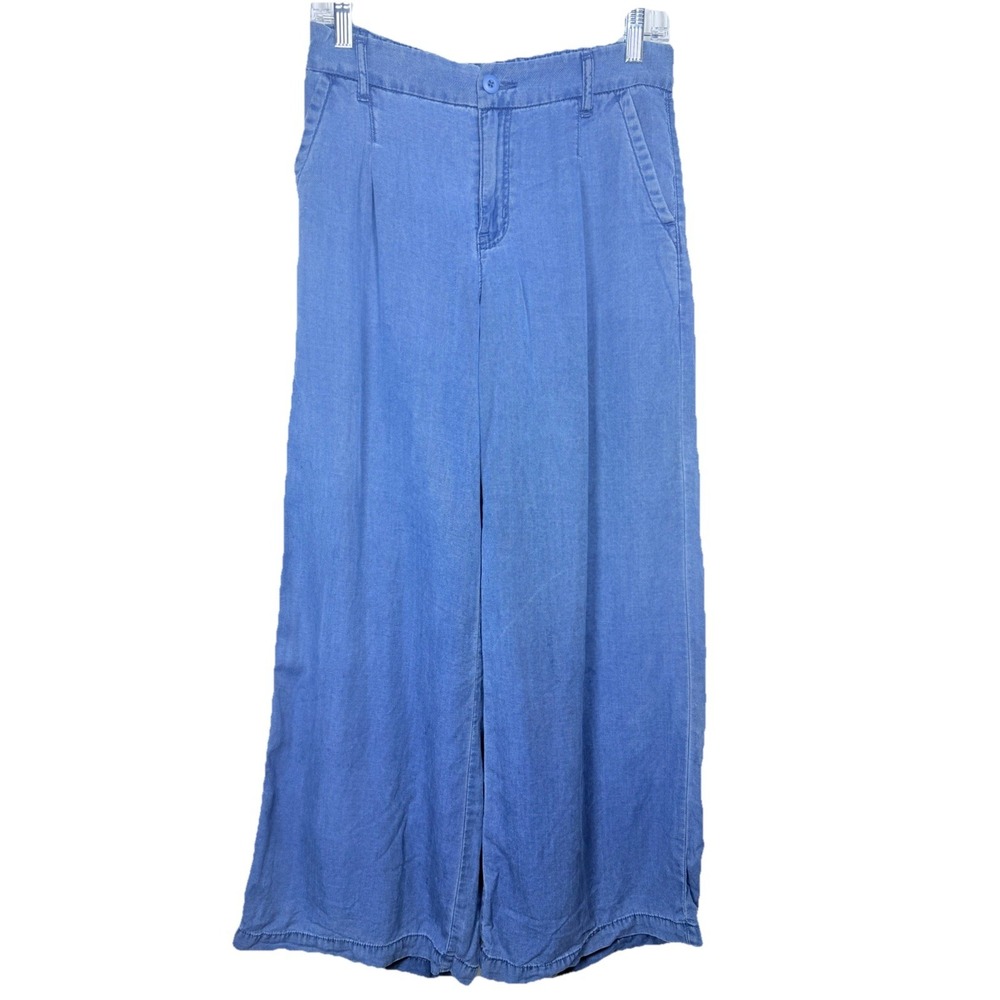 American Eagle High Rise Trouser Pants Womens 8 Blue Wide Leg Chambray